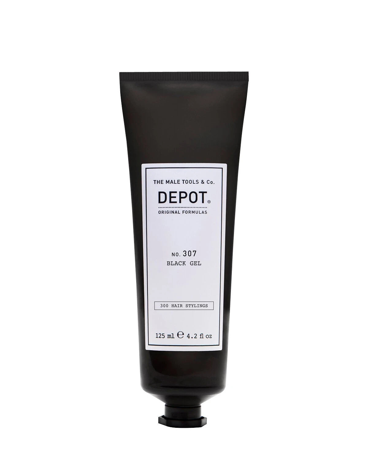 Depot, 300 Hair Stylings No. 307 Black, Botanical Complex, Hair Styling Gel, Temporary Coverage & Volume, Medium Hold, 125 ml