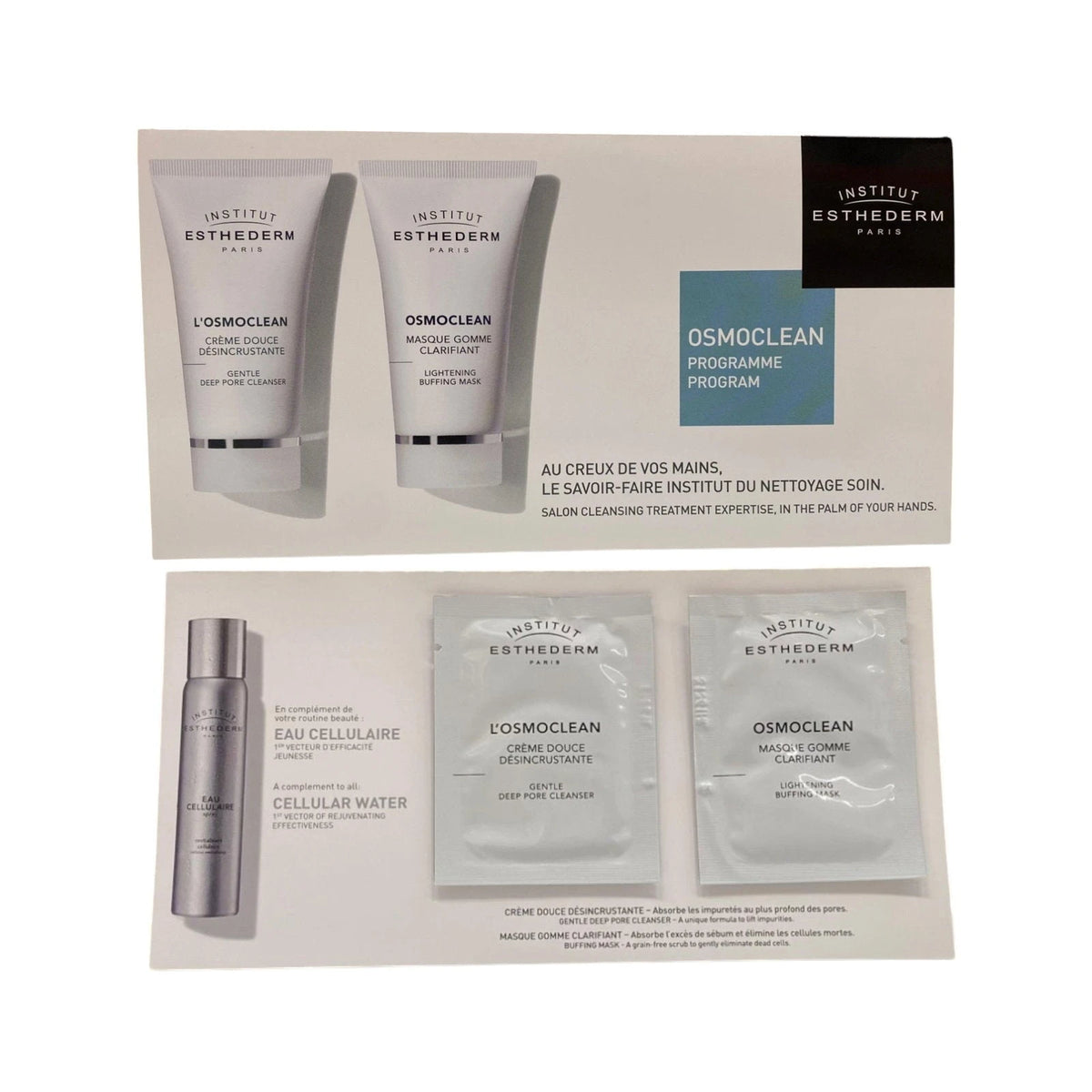 Duo Set Institut Esthederm: Osmoclean, Refining, Scrub Mask, For Face & Neck, 5 ml *Sample + Osmoclean, Deep Cleans And Purifies, Day & Night, Cream, For Face & Neck, 5 ml *Sample