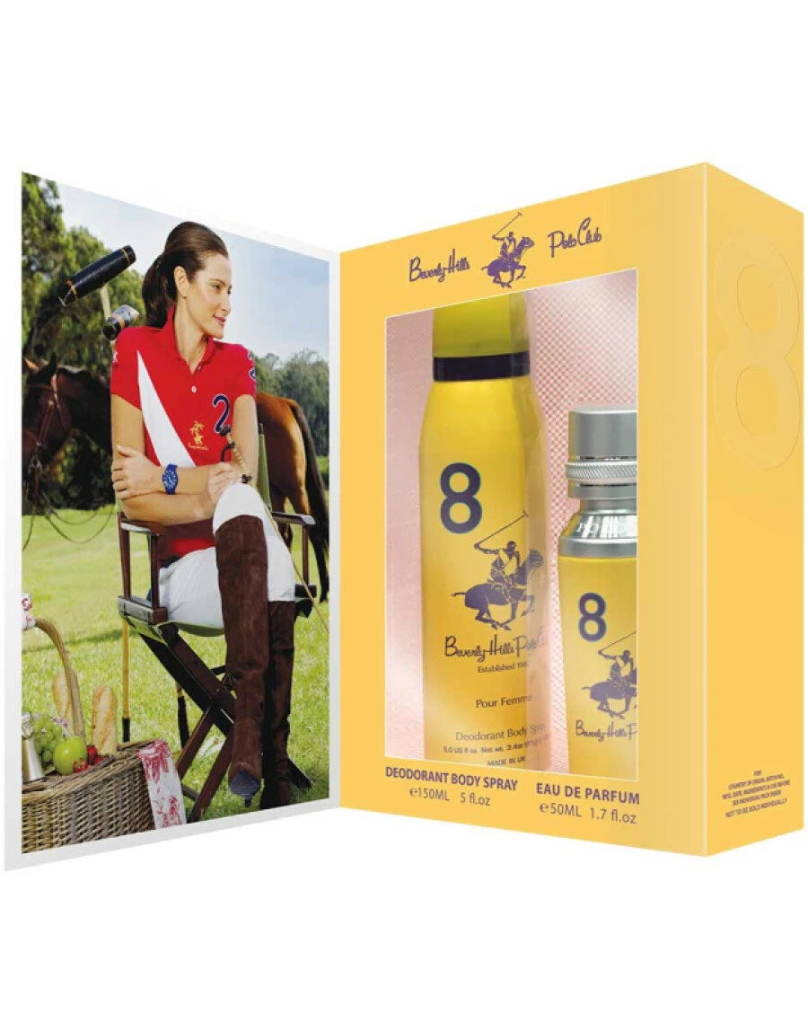 Gift Set Beverly Hills Polo Club: 1982 - Sport 8, Eau De Parfum, For Women, 50 ml + 1982 - Sport 8, Anti-Perspirant, Deodorant Roll-On, For Men, 50 ml