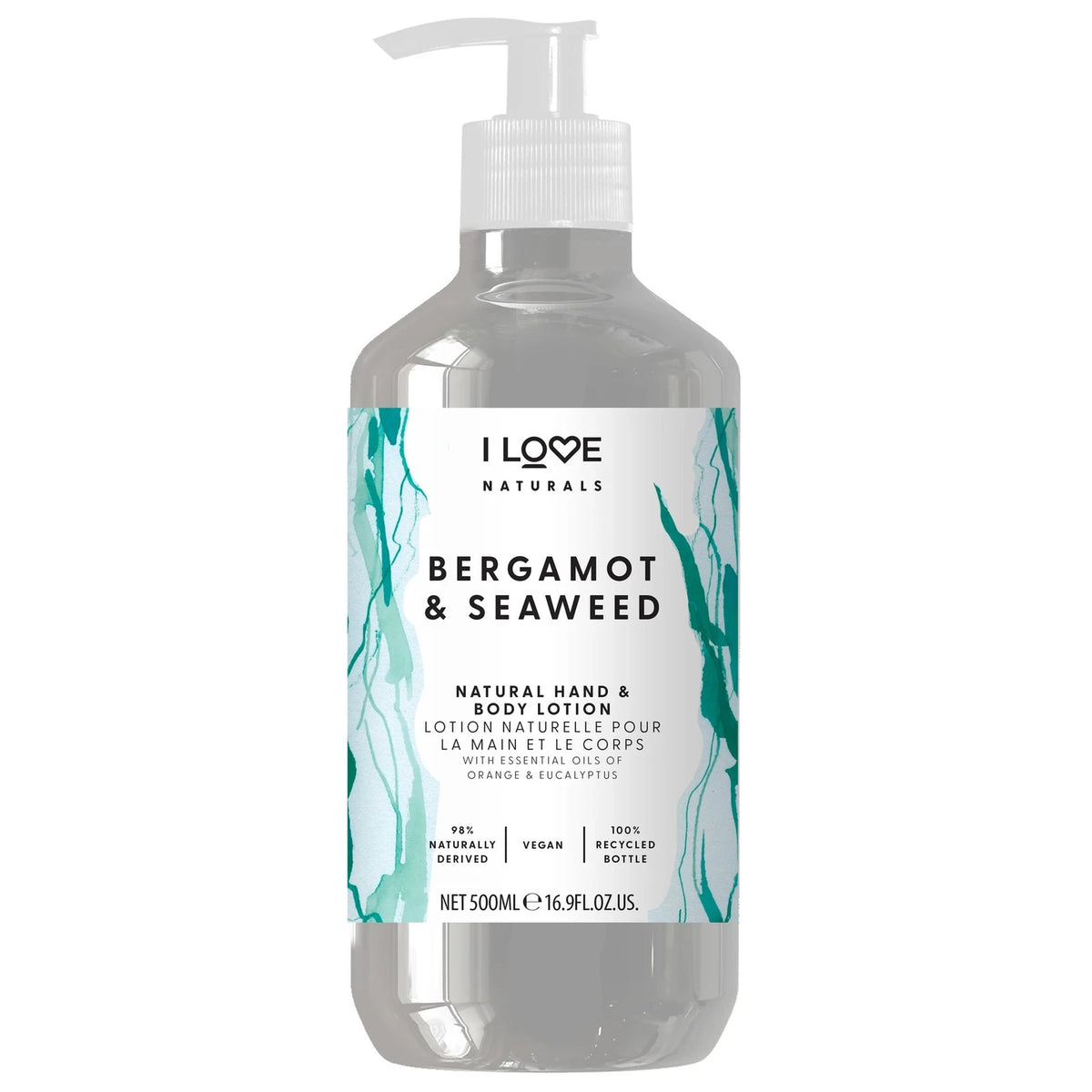 I Love, Naturals Collection, Vegan, Moisturizing, Bergamot & Seaweed, Lotion, For Hands & Body, 500 ml