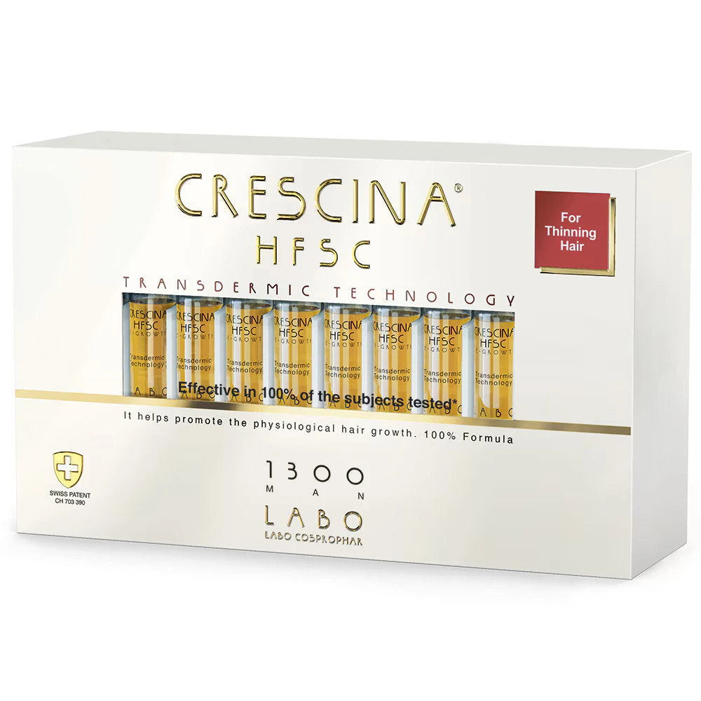 Labo Suisse, Crescina, Transdermic HFSC 1300, For Growth Stimulation, Ampoules Treatment Serum, For Scalp, For Men, 20 pcs, 3.5 ml