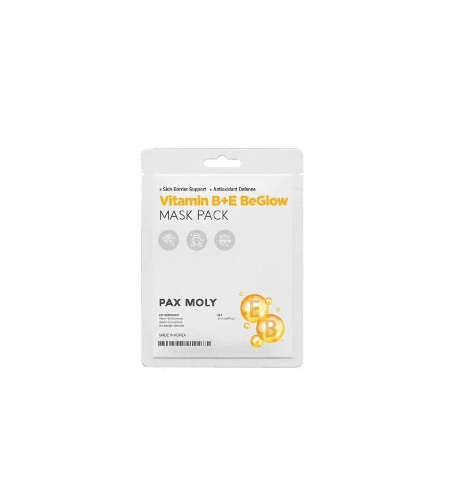 PaxMoly, Be Glow, Witamina B+E, Rozświetlająca i iluminująca, Maska w płachcie, Twarz, Dzień i noc, 25 ml