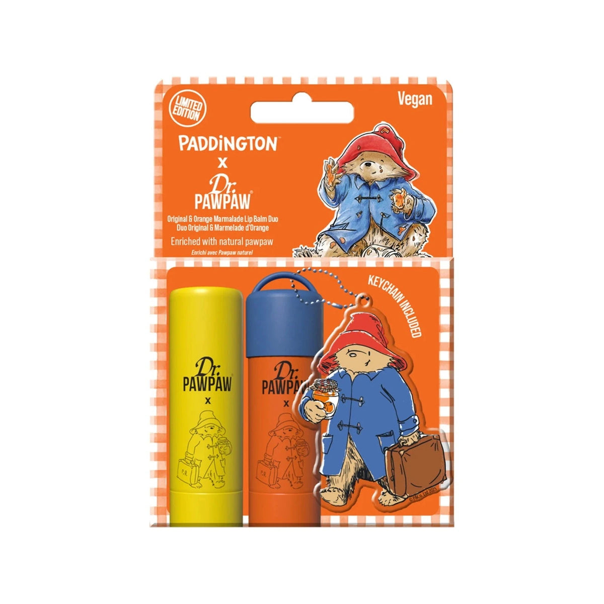 Dr. PawPaw Paddington Bear Original & Orange Marmalade duet balsamów do ust z brelokiem, 4 g