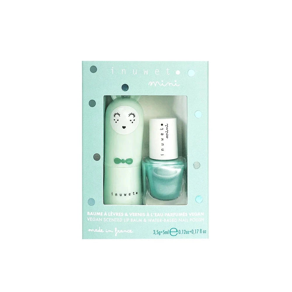 Zestaw Inuwet: Inuwet, Nail Polish, Turquoise Is A Siren, 5 ml *Miniature + Bunny Fruity, nawilżający i odżywczy, Lip Balm, 3.5 g