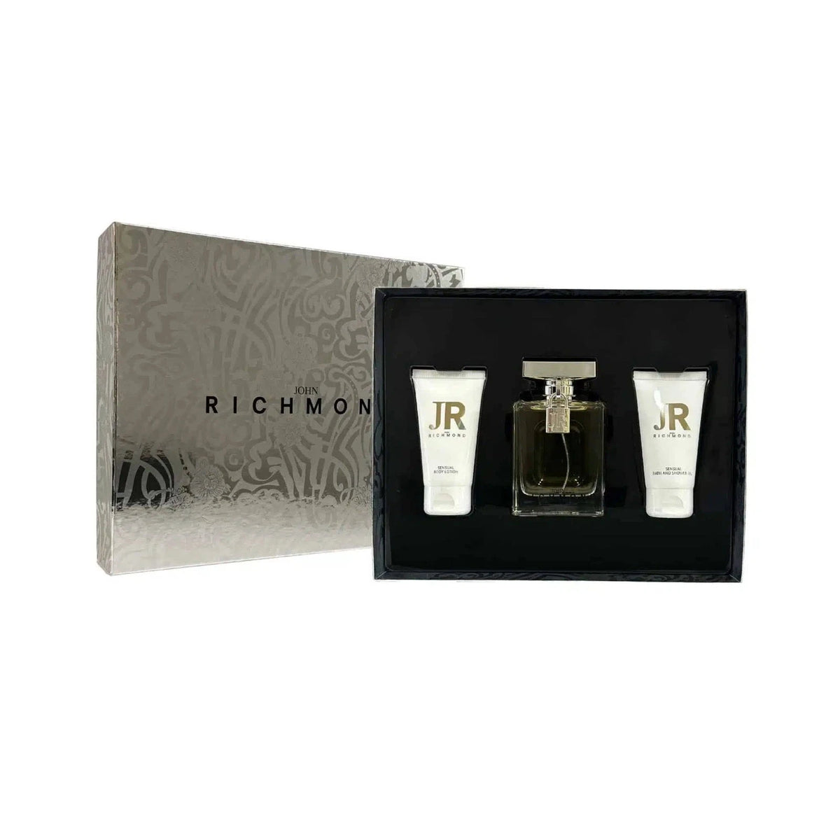 Set John Richmond: John Richmond, Natural, Hydrating, Body Lotion, 50 ml + Black Metal, Natural, Cleansing, Shower Gel, 50 ml + John Richmond, Eau De Parfum, For Women, 100 ml
