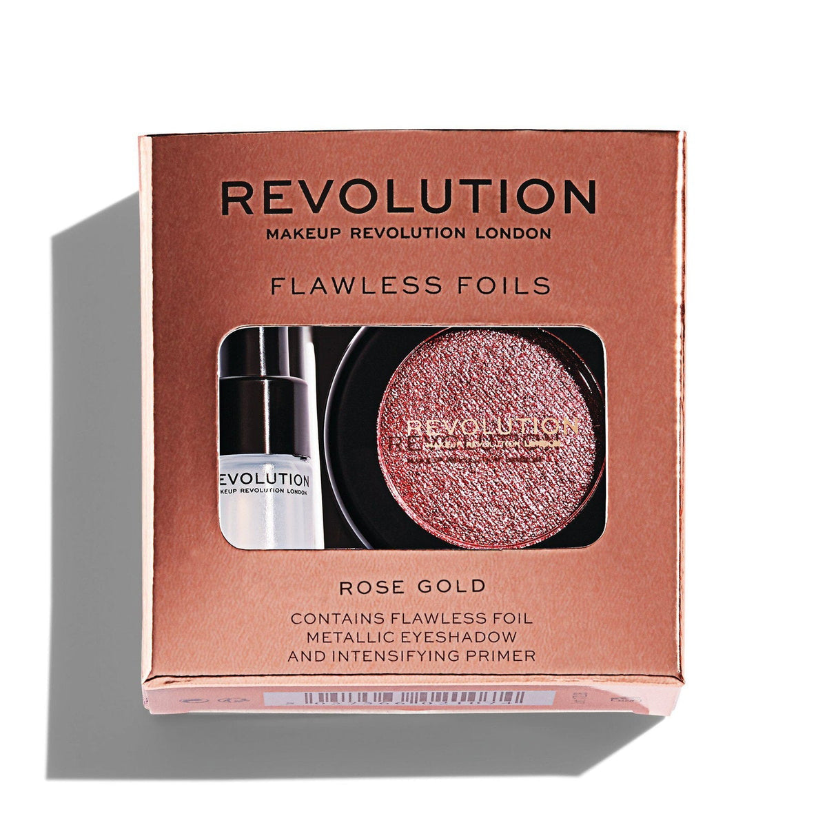 Set Makeup Revolution: Flawless Foils, Vegan, Eyeshadow Primer, 2 ml + Flawless Foils, Vegan, Eyeshadow Palette, Rose Gold, 2 g