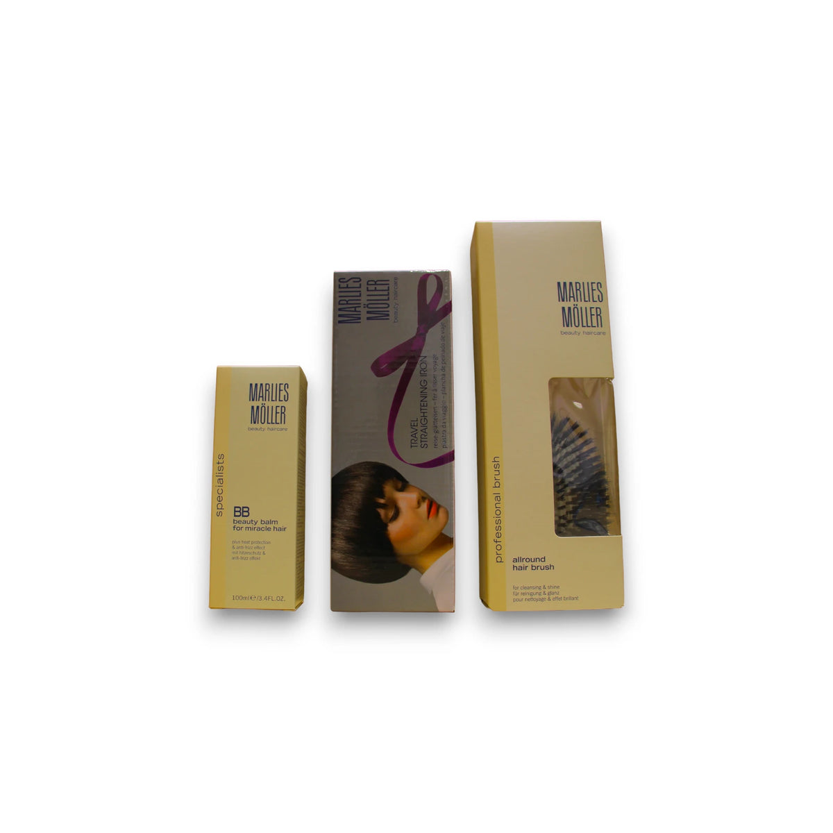 Set Marlies Moller: Specialists, Keratin, Hair Oil Conditioner, Sleek & Shine, 100 ml + Marlies Moller, Paddle, Hair Brush + Specialists, Keratin, Hair Shampoo, Sleek & Shine, 200 ml