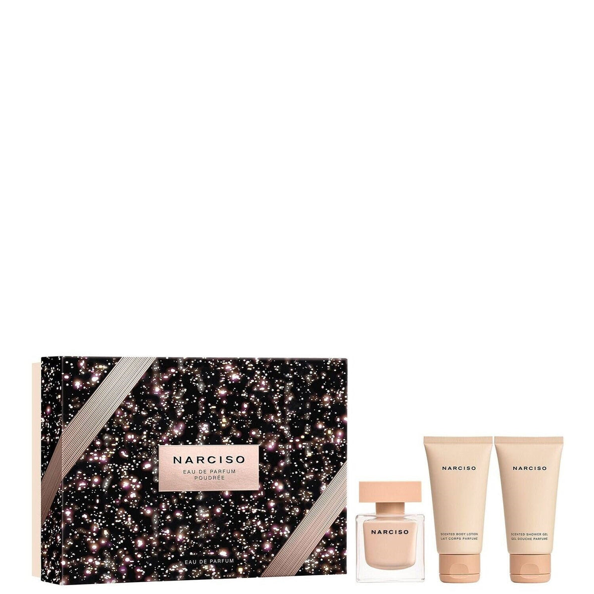 Set Narciso Rodriguez: Narciso Poudree, Eau De Parfum, For Women, 50 ml + Narciso Poudree, Hydrating, Body Lotion, 50 ml + Narciso Poudree, Cleansing, Shower Gel, All Over The Body, For All Skin Types, 50 ml