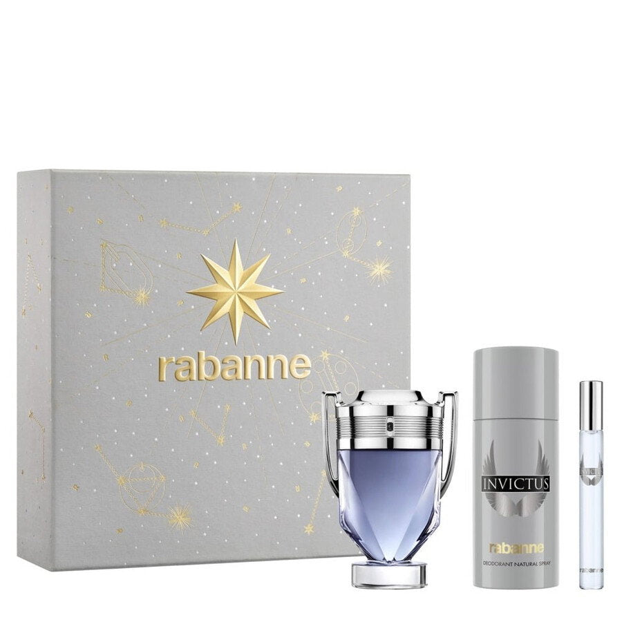 Set Paco Rabanne: Invictus, Eau De Toilette, For Men, 100 ml + Invictus, Eau De Toilette, For Men, 10 ml + Invictus, Deodorant Spray, For Men, 150 ml