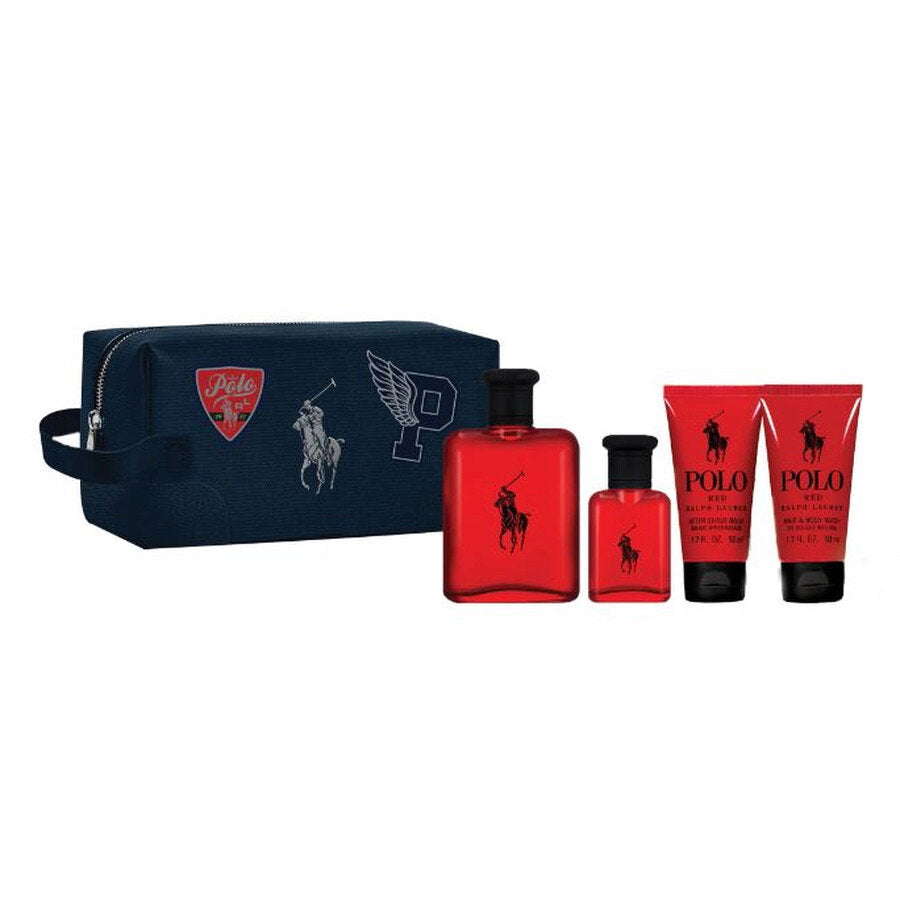 Set Ralph Lauren: Polo Red, Eau De Toilette, For Men, 125 ml + Polo Red, Eau De Toilette, For Men, 40 ml + Polo Red, Moisturizing, After-Shave Balm, 50 ml + Polo Red, Shower Gel & Shampoo 2-In-1, 50 ml