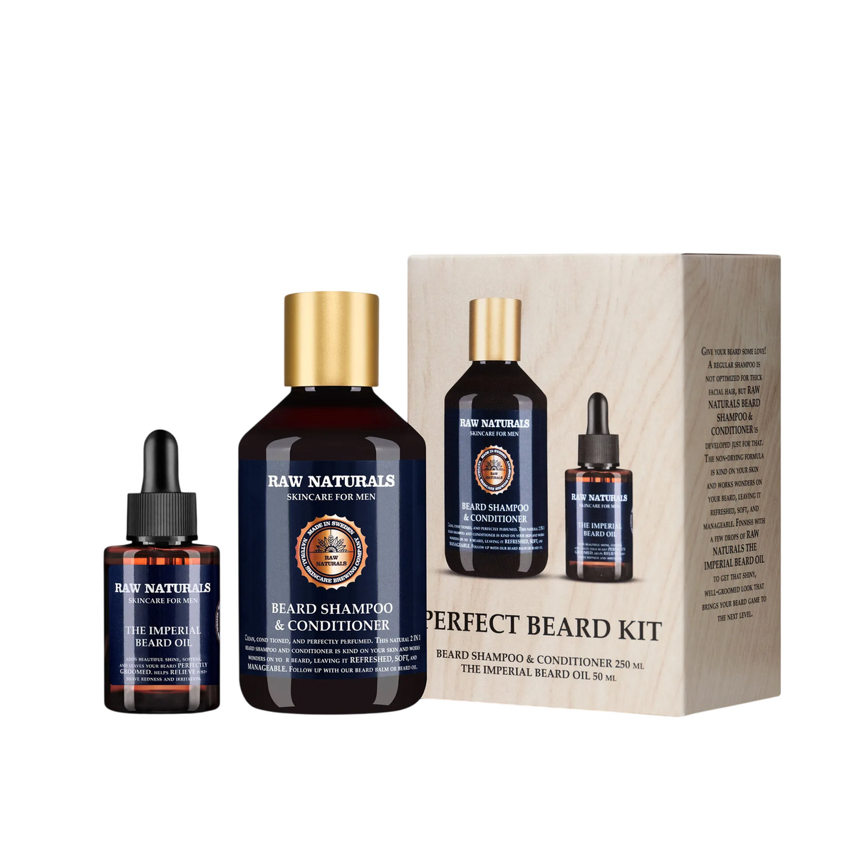 Raw Naturals Perfect Beard Kit - Zestaw szamponu, odżywki i olejku 250 ml + 50 ml